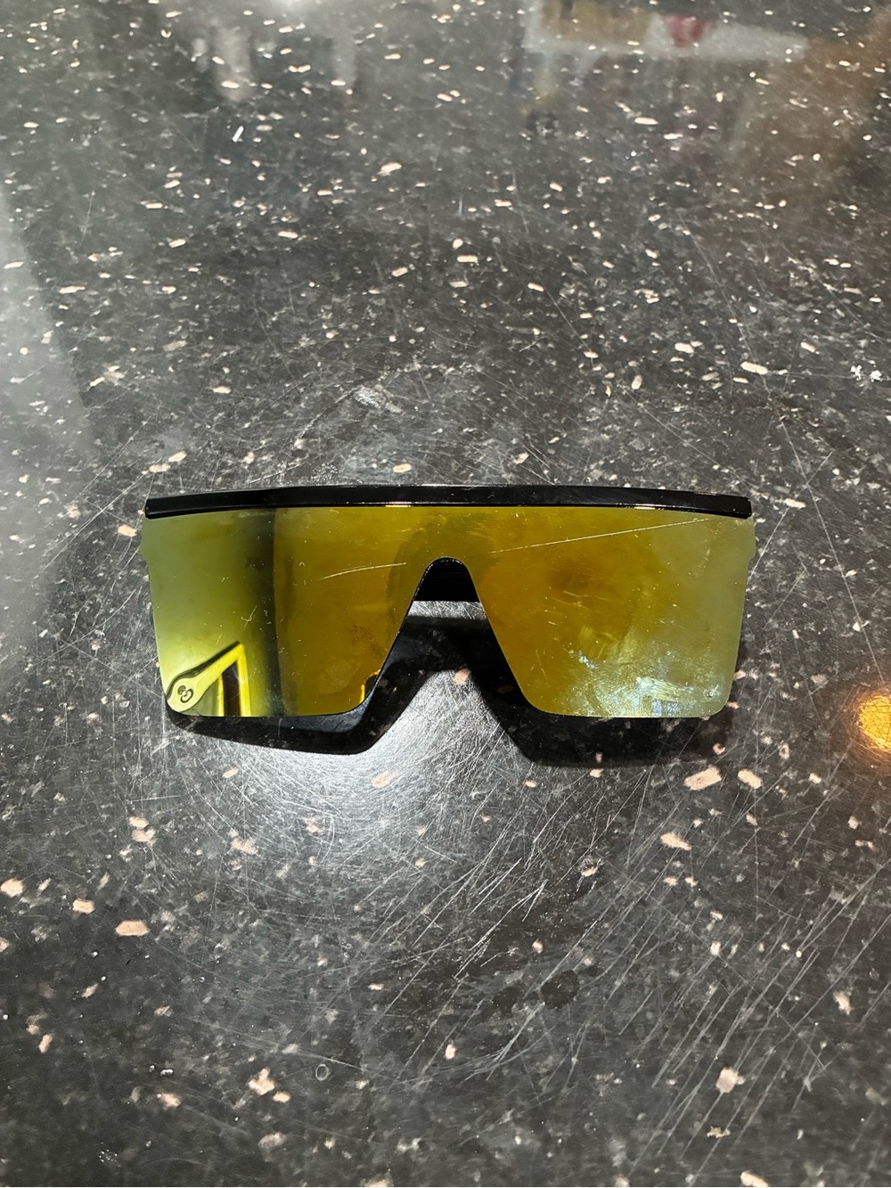 Sport Shield Sunglasses with Yellow Mirror Lens